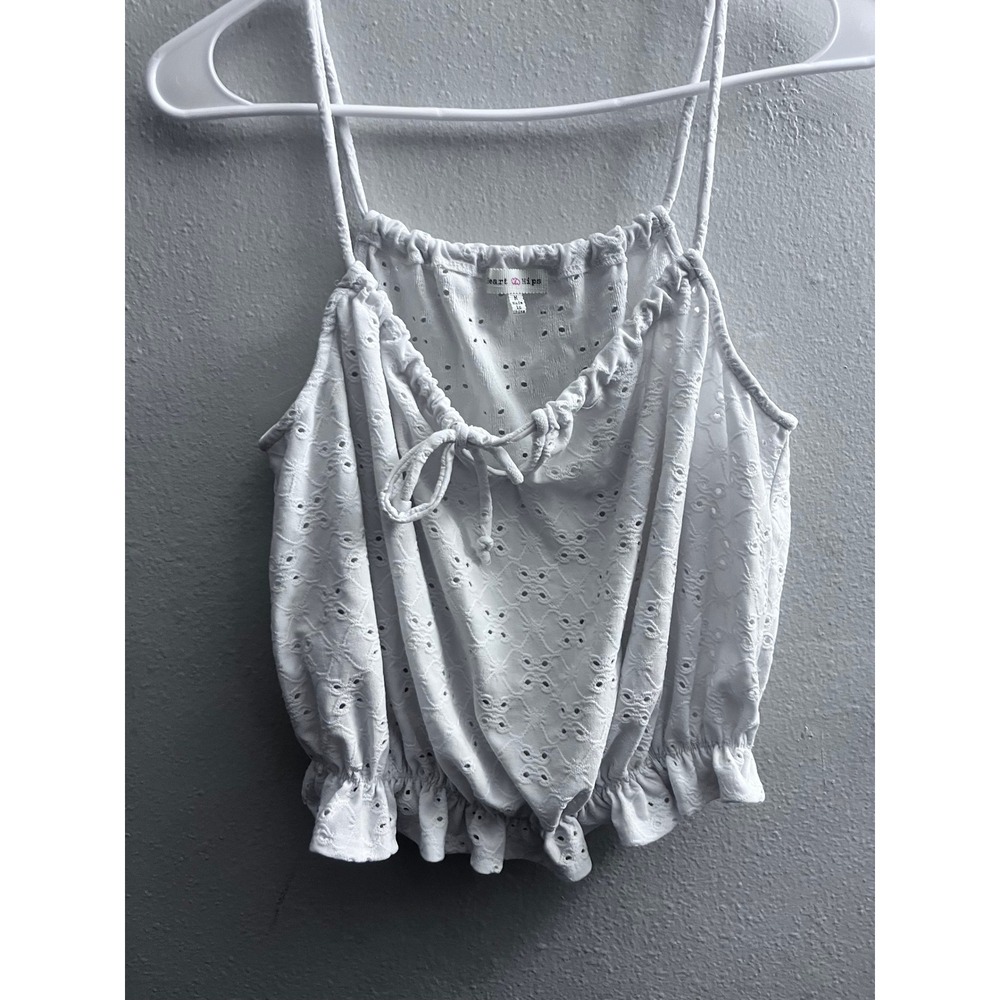 Heart Hips White‎ Eyelet Tank Top Tie Front Sleeveless Blouse Medium